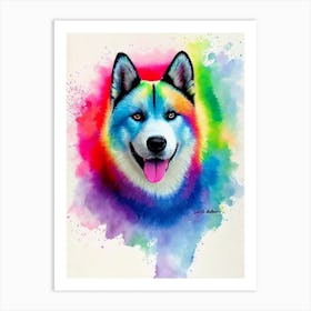 Akita Rainbow Oil Painting Dog Art Print