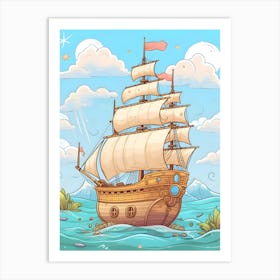 Cartoon Ship In The Sea Art Print