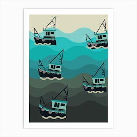 Fishing Boats In The Sea Art Print