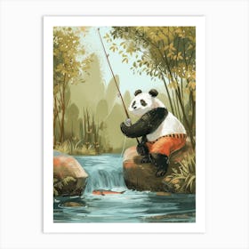 Giant Panda Fishing In A Stream Storybook Illustration 2 Art Print