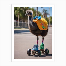 Ostrich On Skateboard Art Print