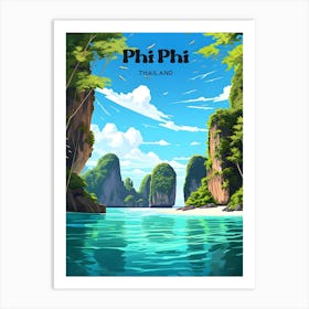 Phi Phi Thailand Summer Vacation Modern Travel Illustration Art Print