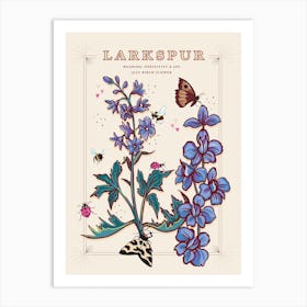 July Birth Flower Larkspur On Cream Art Print