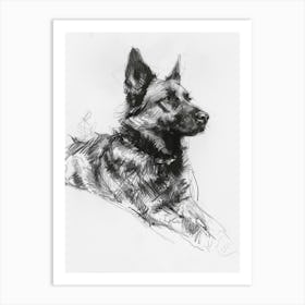 Norwegian Buhund Dog Charcoal Line 1 Art Print