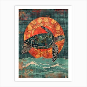 Sea Turtle In The Red Sunset 1 Art Print