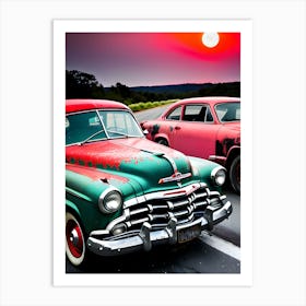 Old Cars At Sunset Art Print