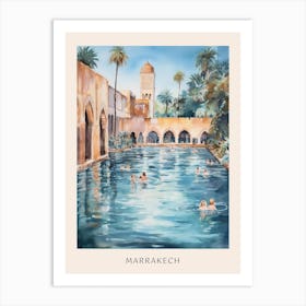 Swimming In Marrakech Morocco Watercolour Poster Art Print