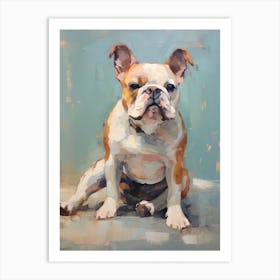 Bulldog Dog, Painting In Light Teal And Brown 2 Art Print