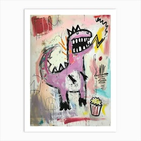 Dinosaur Eating Popcorn Purple Graffiti Style 2 Art Print