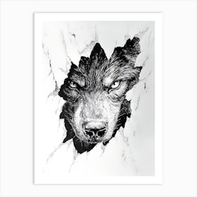 Angry Wolf Watching from Wall Hole 12 Art Print