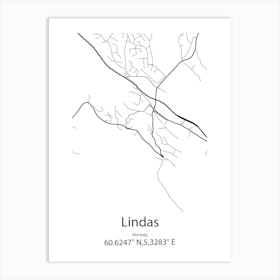 Lindas,Norway Minimalist Map Art Print