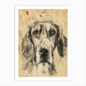 English Foxhound Dog Charcoal Line 1 Art Print