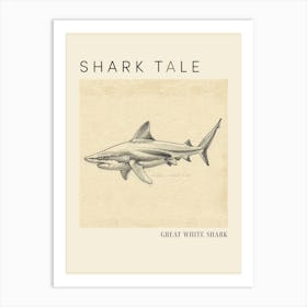 Great White Shark Vintage Illustration 3 Poster Art Print