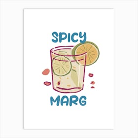 Spicy Marg Margarita White Cocktail Wall Art Drinks Print Pink And Green Colourful Fun Bar Art Print