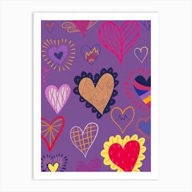 Hearts On A Purple Background Art Print