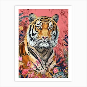Floral Animal Painting Siberian Tiger 2 Art Print