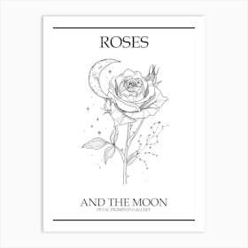 Roses And The Moon Line Drawing 1 Poster Art Print