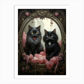 Two Medieval Black Cats Rococo Style 2 Art Print