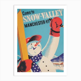 Snow Valley Snowman Manchester Vermont Vintage Ski Poster Art Print