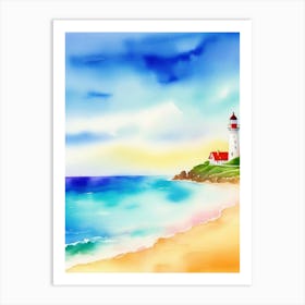 Watercolor Lighthouse On The Beach Art Print