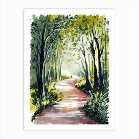 Watercolor Of A Path In The Forest Art Print