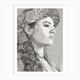 Portrait Of A Woman With Flowers Art Print