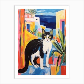 Painting Of A Cat In Santorini Greece 1 Art Print