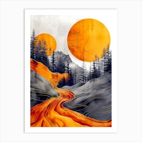 Orange Road Abstract Painting Art Print