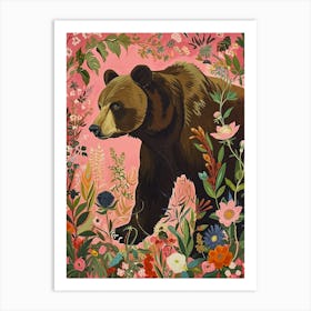 Floral Animal Painting Grizzly Bear 4 Art Print