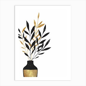 Gold Leaves In A Vase 2 Art Print