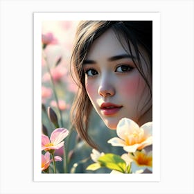 Asian Girl With Flowers 3 Art Print