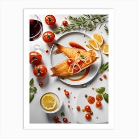 Wine, Tomatoes and Fried Fish Art Print