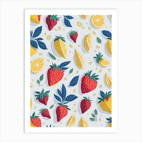 Seamless Pattern With Strawberries And Lemons Art Print