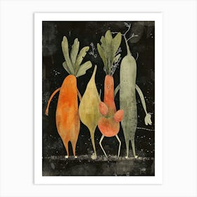 Sweet Vegetables With Faces Watercolour Illustration Art Print