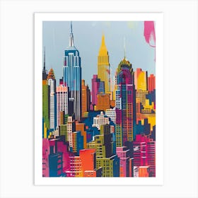 Manhattan Skyline New York Colourful Silkscreen Illustration 3 Art Print