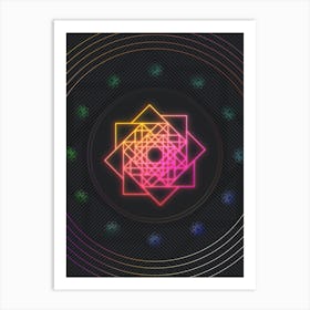 Neon Geometric Glyph in Pink and Yellow Circle Array on Black n.0173 Art Print