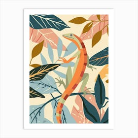 Lizard In The Leaves Modern Abstract Illustration 1 Art Print