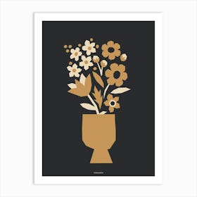 Minimal Gold and Black Daisy Flower Bouquet Print Dark Version Art Print