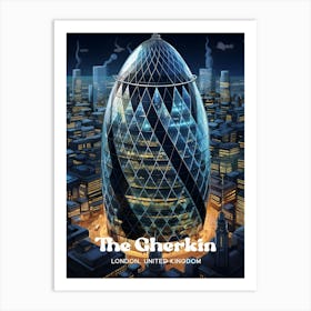 The Gherkin London United Kingdom Nighttime Travel Art Art Print