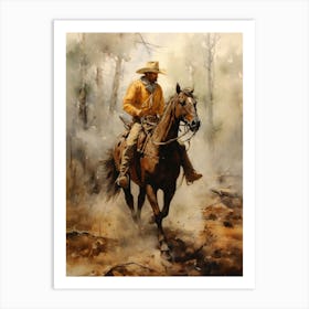 Western Cowboy Painting Vintage Wall Art Art Print