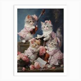 Rococo Style Kittens With Instruments & Flowers Art Print