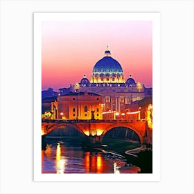 St Peter S Basilica Reflecting Into The Tiber River At Dusk Rome, Italy Art Print