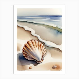 Seashell on the beach, watercolor painting 12 Art Print