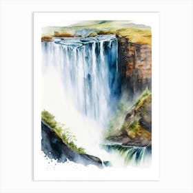 Langisjór Waterfall, Iceland Water Colour  (2) Art Print