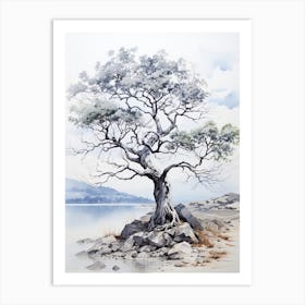 Koya San In Wakayama, Japanese Brush Painting, Ukiyo E, Minimal 3 Art Print