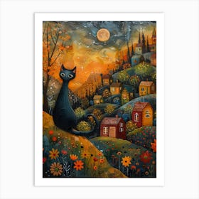 cat in the hill Art Print