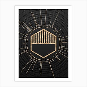 Geometric Glyph in Gold with Radial Array Lines on Dark Gray n.0003 Art Print
