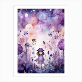 Watercolor Little Girl In The Forest Art Print