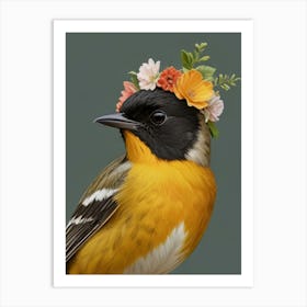 Bird With Flower Crown European Robin Art Art Print