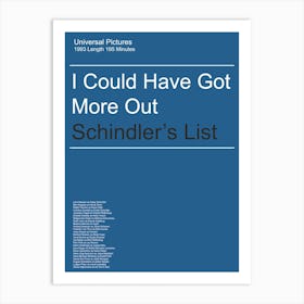 Schindler's List, 1993, Minimal, Movie, Art, Wall Print Art Print